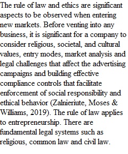Rule of Law and Ethics and International Marketing